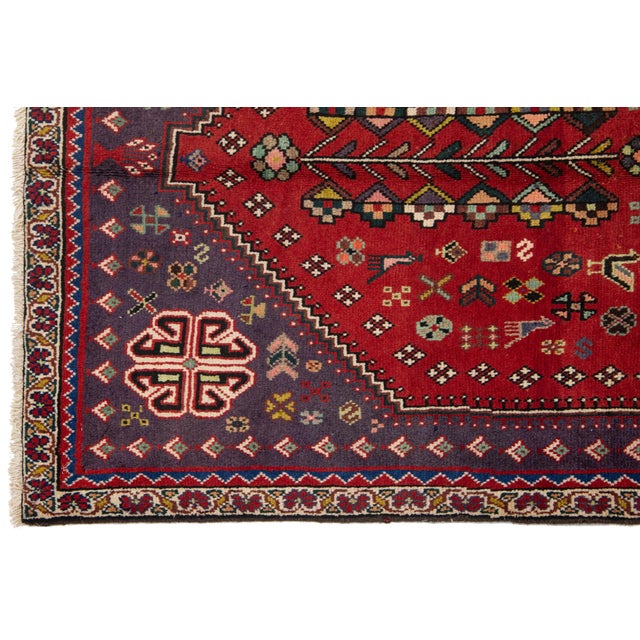 Persian Exquisite Vintage Persian Red Shiraz Hand-Knotted Wool Rug Featuring Timeless Medallion Design For Sale - Image 3 of 10