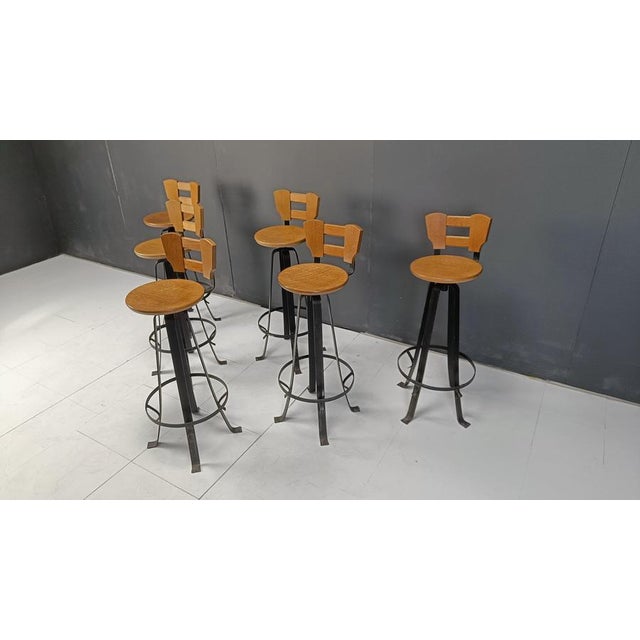 Black Vintage Brutalist Bar Stools, 1970s, Set of 6 For Sale - Image 8 of 12