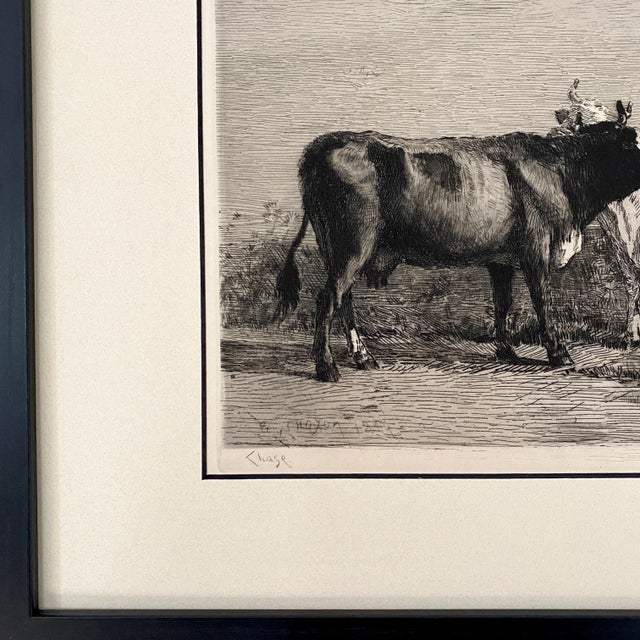 William Merritt Chase (American, 1849 – 1916) - (After) Constantine Troyon's "Cattle" Etching, Signed (1887) For Sale - Image 4 of 9