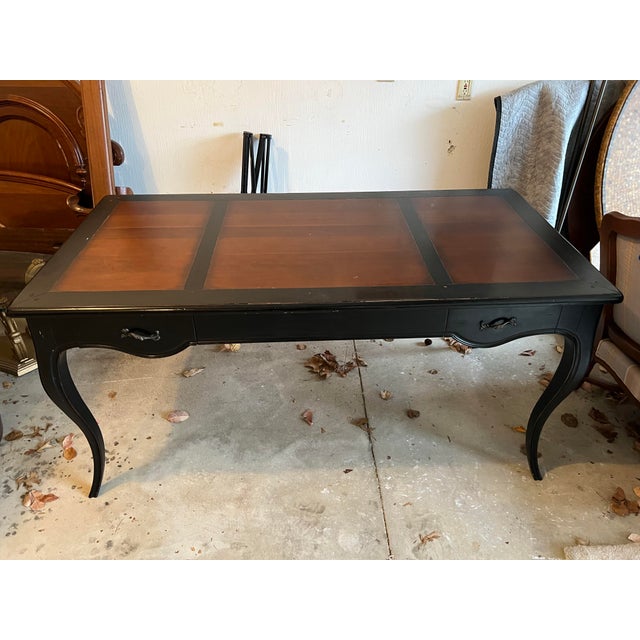 Arhaus French Mahogany Black Brown Writing Desk with 3 Drawers Chairish