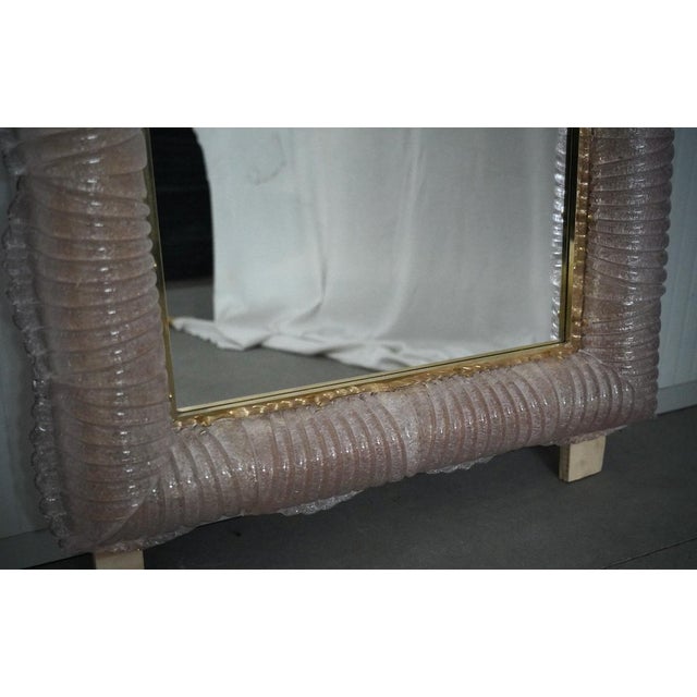 Illuminated Pink Murano Glass and Brass Wall Mirror, 2000s For Sale - Image 9 of 14