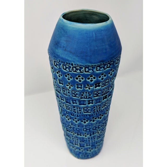 Handcrafted Blue Embossed Ceramic Vase Chairish