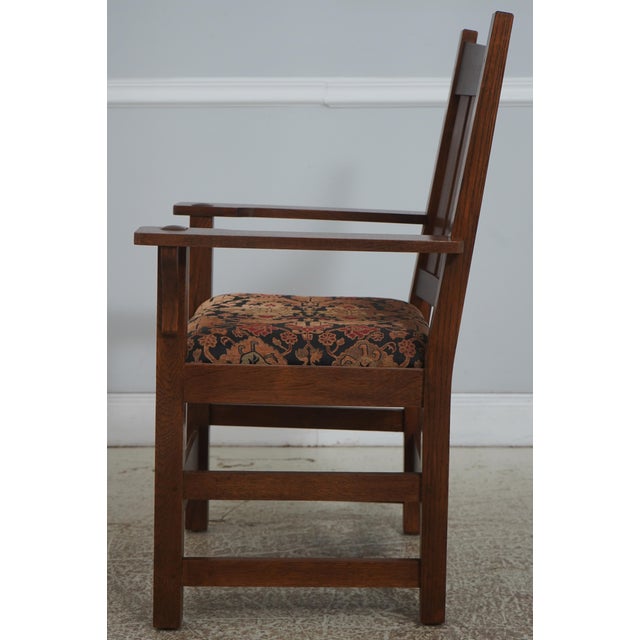 Mission Pair of Stickley Mission Oak Arm Chairs For Sale - Image 3 of 18