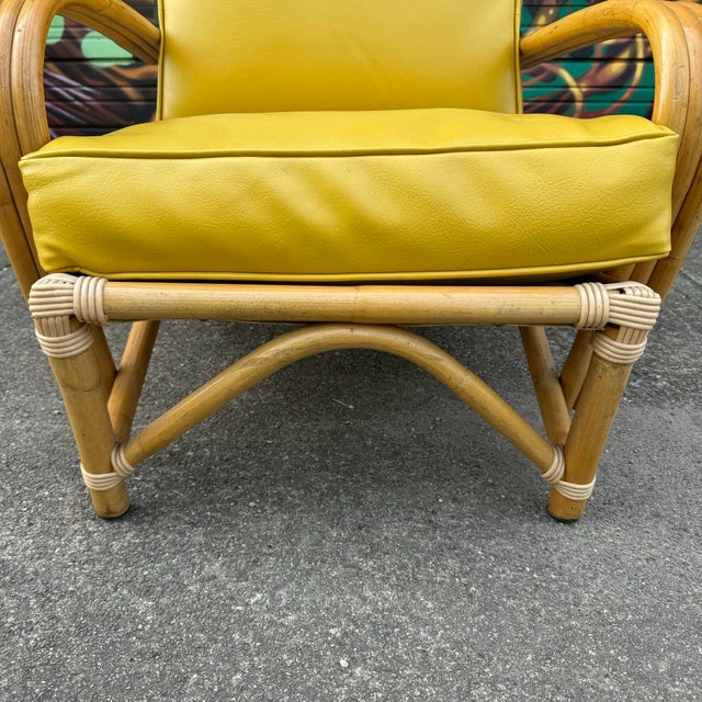 Wood Mid Century Modern Bamboo Arm Lounge Chair Yellow For Sale - Image 7 of 12