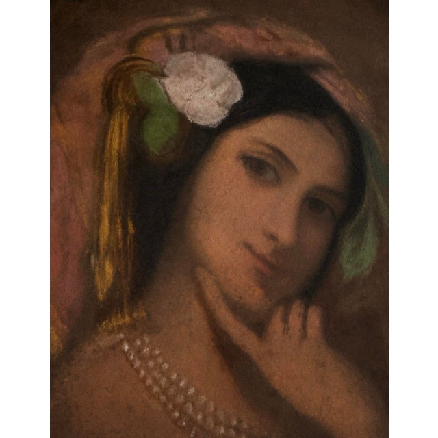 Early 20th Century Early 20th Century After François Delarue “Señorita in Blue” Pastel Portrait Under Glass For Sale - Image 5 of 9