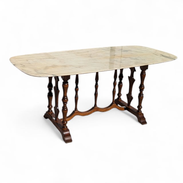 Traditional Antique Oval Marble-Top Dining Table With Turned Wood Base For Sale - Image 3 of 18