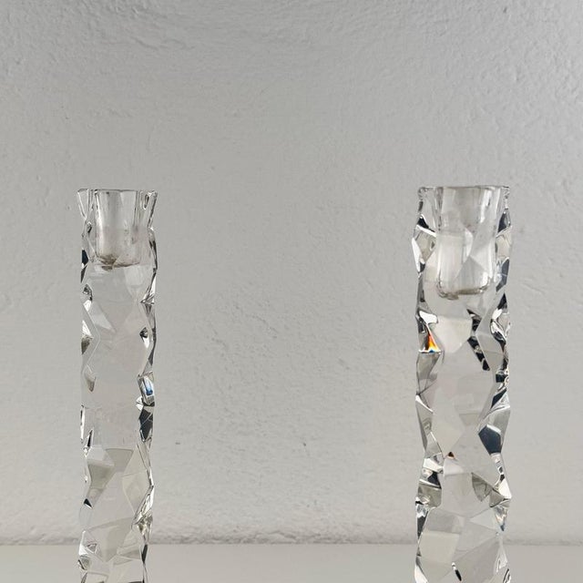 Faceted Murano Crystal Glass Candlesticks by Archimede Seguso, 1950s, Set of 2 For Sale - Image 4 of 14