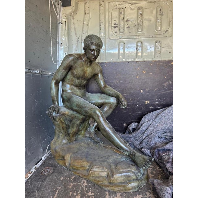 Impressive monumental bronze sculpture depicting Hermes, inspired by the celebrated ancient model discovered in the Villa...