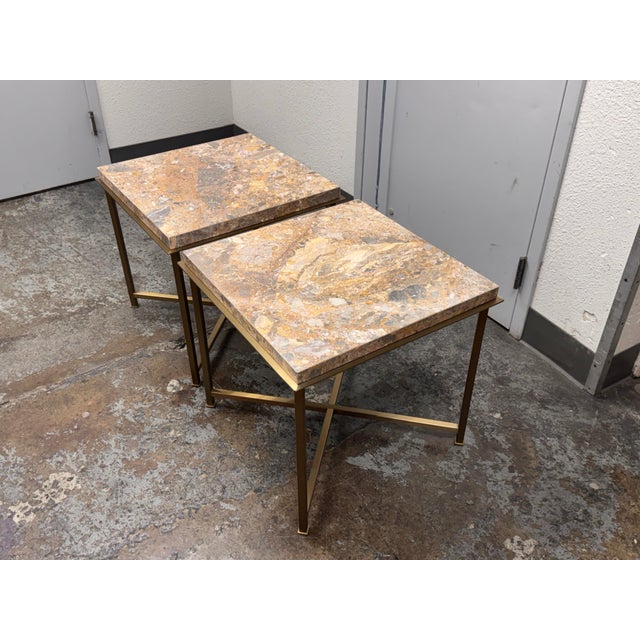 Stone Bassett Furniture Square Stone Top End Tables, Pair For Sale - Image 7 of 12