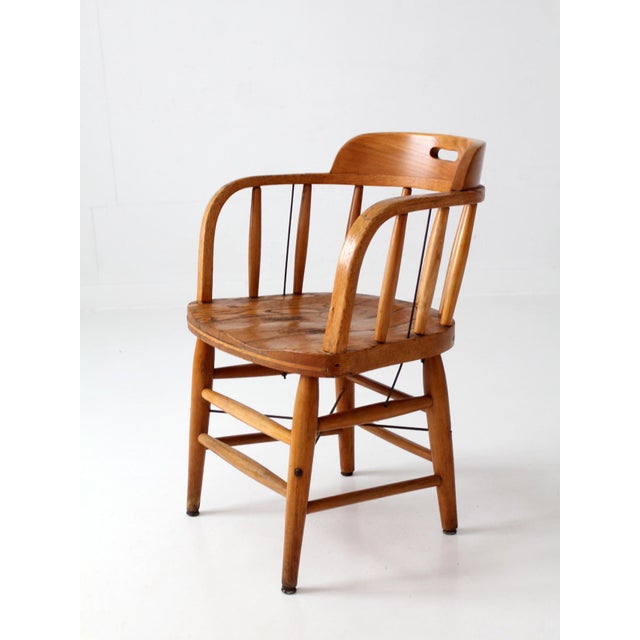 Vintage Oak Captain's Chair For Sale - Image 9 of 17