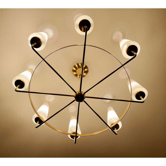 Large Vintage Italian Glass and Brass Chandelier, 1950s For Sale - Image 6 of 18