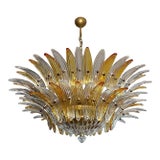 Murano Style Original Palmette Two Levels 82 Amber and Clear Glasses Chandelier / Ceiling Light For Sale