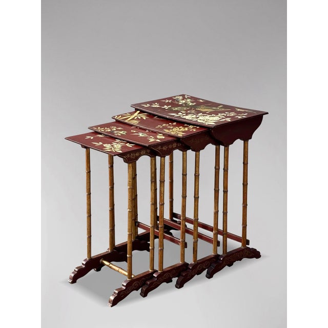 French Floral Painted Nesting Tables, 1880s, Set of 4 For Sale - Image 4 of 13