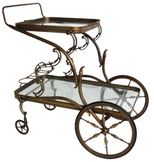 Italian Hollywood Regency Bar Cart / Trolley in Brass & Glass, 1945