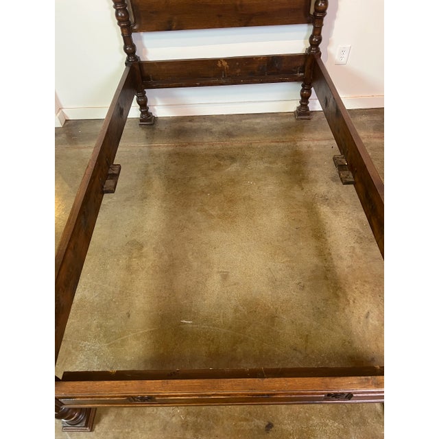 Antique Italian Twin Walnut Bed With Hand Carved Columns at Headboard and Footboard For Sale - Image 10 of 12