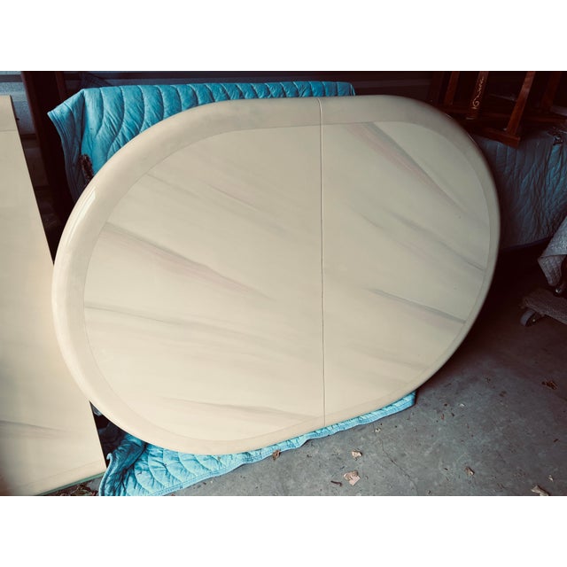 Cream Vintage Springer Style Postmodern Cream Lacquer Dining Table With Two 18" Leaves For Sale - Image 8 of 13