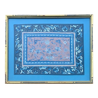 Chinese Floral Forbidden Stitch Embroidered Silk Panel in Gilt Faux Bamboo Frame For Sale