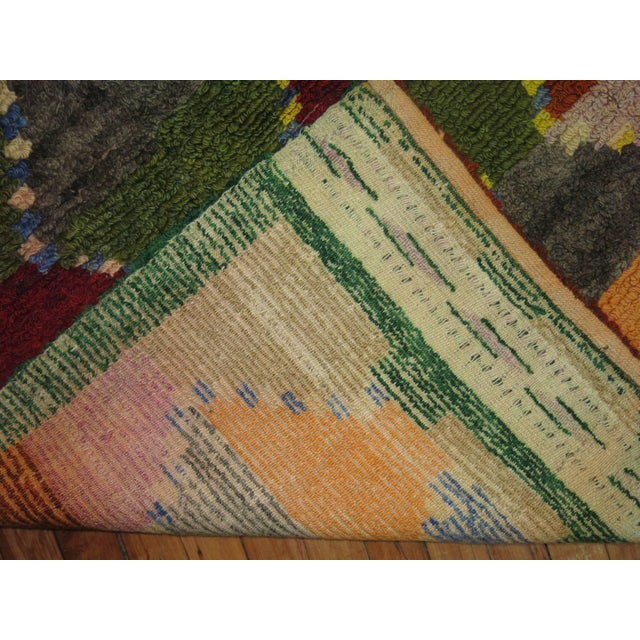 Mid 20th Century Vintage Zabihi Collection Green Turkish Scandinavian Inspired Tulu Rug - 3'3" x 4'5" For Sale - Image 5 of 5