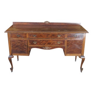 Antique French Country Queen Anne Style Mahogany Burl Buffet Sideboard Server For Sale