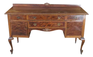 Antique French Country Queen Anne Style Mahogany Burl Buffet Sideboard Server