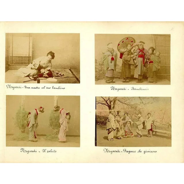 Portraits Women and Children in Nagasaki is a lot of four hand-inked Albumen print with aniline applied on a single...