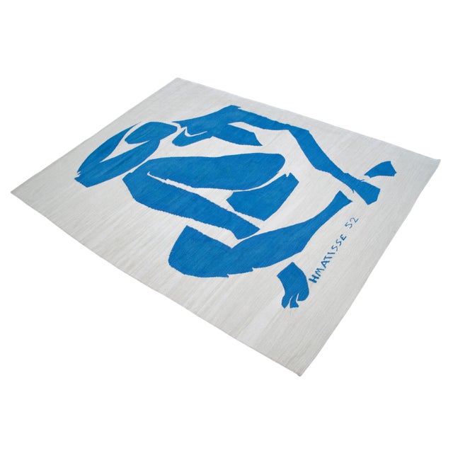 Henri Matisse - Blue Nude 4 - Inspired Silk Hand Woven Flat Weave Area - Wall Rug 4′11″ × 6′10″ For Sale - Image 6 of 16