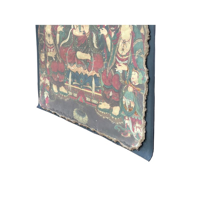 Gray Oriental Tong Dynasty Style Bodhisattva Painting on Paper Mache Wall Art For Sale - Image 8 of 12
