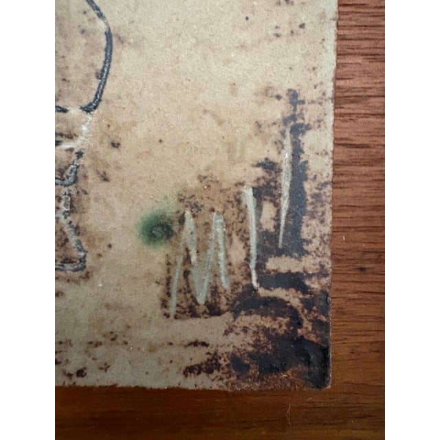 Vintage Figural Triptych Tile Plaques | Primitive Warrior Motif, Hand-Rendered, Signed For Sale - Image 4 of 10