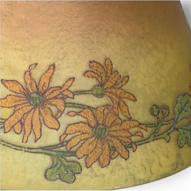 Amber Antique Handel Reverse Painted Glass Floral Boudoir Table Lamp For Sale - Image 8 of 15