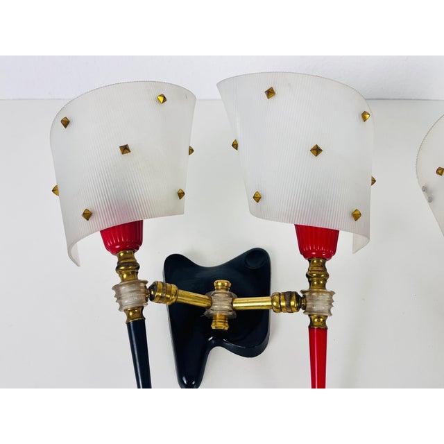 Mid-Century Modern Brass and Plexiglass Wall Lamps by Maison Arlus, 1960, France - A Pair For Sale - Image 3 of 13