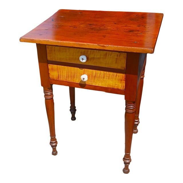 Antique Cherry and Tiger Maple Two Drawer Stand 1860s For Sale