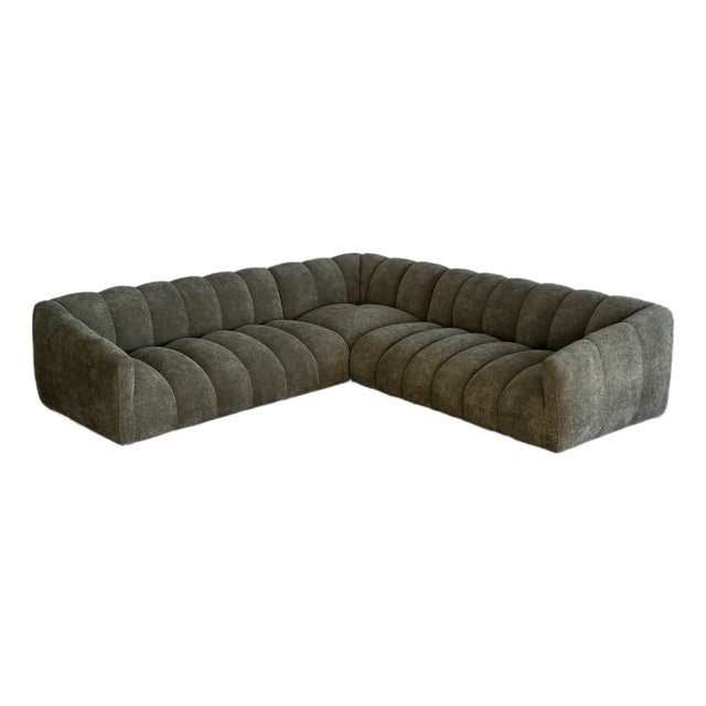 XL - Low Profile Channel Sectional in Green- Floor Model For Sale