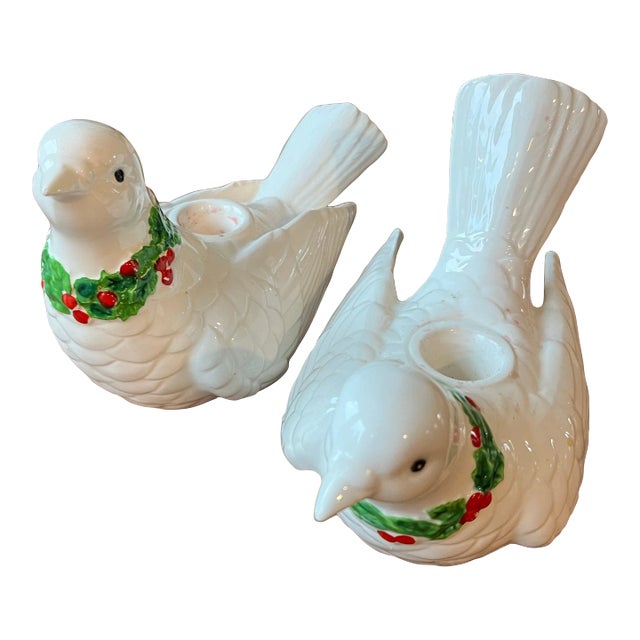 1970s Fitz and Floyd Turtle Dove Candlestick Holders-Set of 2 For Sale