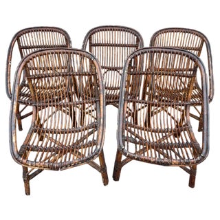 Rattan Armchairs, 1950s, Set of 5 For Sale