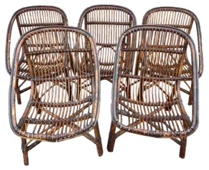 Rattan Armchairs, 1950s, Set of 5