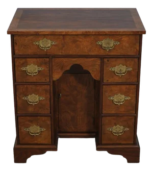 Baker George III Style Burl Walnut Kneehole Desk Chest