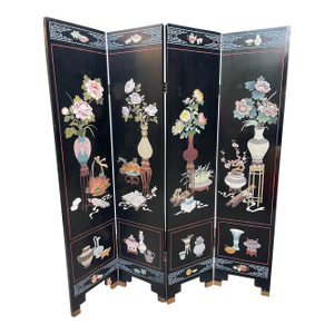 Vintage Chinese Coromandel-Style Lacquer Folding Screen