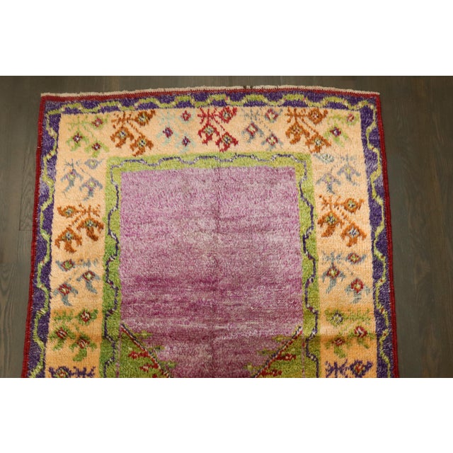 a small plush pile mid 20th Century Turkish Prayer Rug featuring wild colors. Details rug no. j4526 size 3' 5" x 4' 11"...