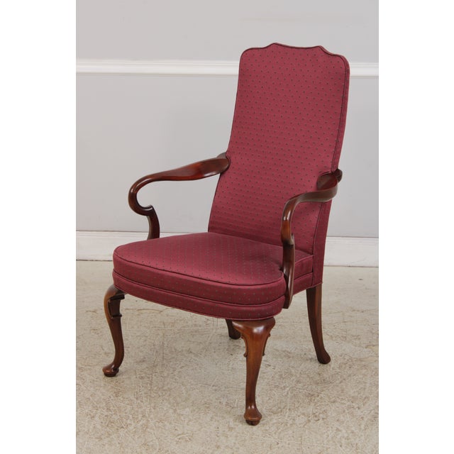 1980s Pair of Hickory Chair Co Mahogany Queen Anne Upholstered Chairs For Sale - Image 5 of 17
