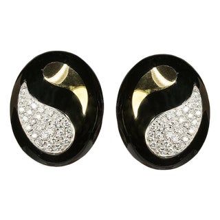 Late 20th Century Pair of 18k Diamond & Onyx Earrings For Sale