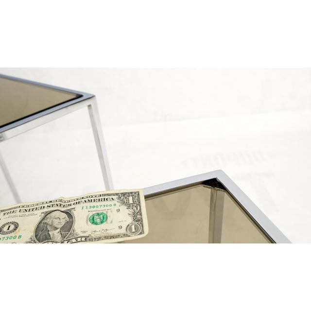 Milo Baughman Set of Wide Rectangle Shape Chrome & Smoked Glass Nesting End Side Tables For Sale - Image 4 of 18