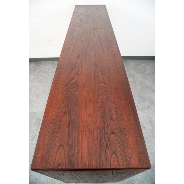 Mid Century Danish Modern Credenza Highboard Sideboard Sliding Teak 4 Doors Bar For Sale - Image 4 of 12