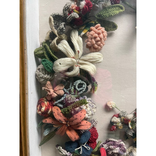Victorian Late 19th Century Victorian Felt Art Memorial Wreath in Shadow Box For Sale - Image 3 of 12