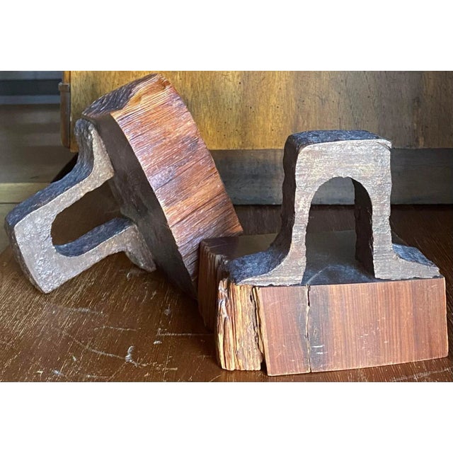 Mid-Century Modern 1970s Brutalist Forged Steel Bookends, a Pair (After Don Shoemaker) For Sale - Image 3 of 8