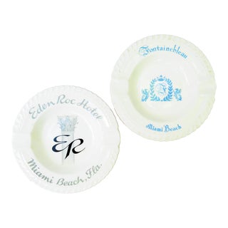 Iconic Miami South Beach Eden Roc & Fountainbleau Hotel Souvenir Ashtrays, Pair For Sale