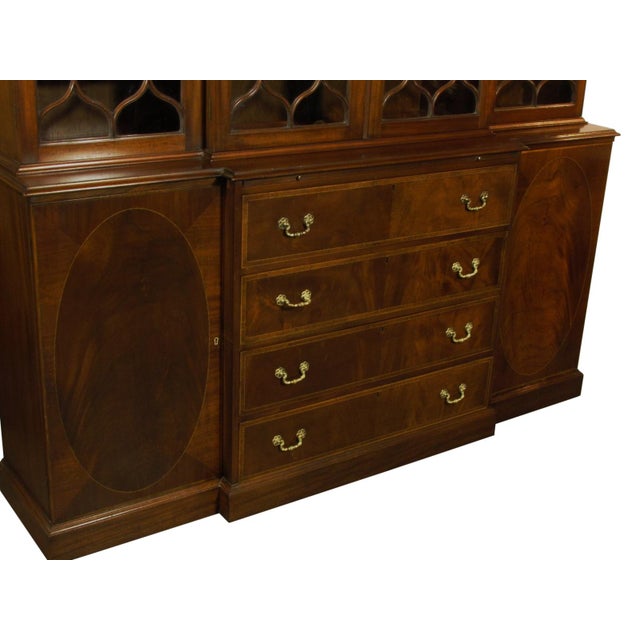 Brown 1950s Georgian Style Inlaid Breakfront, Attributed For Sale - Image 8 of 13