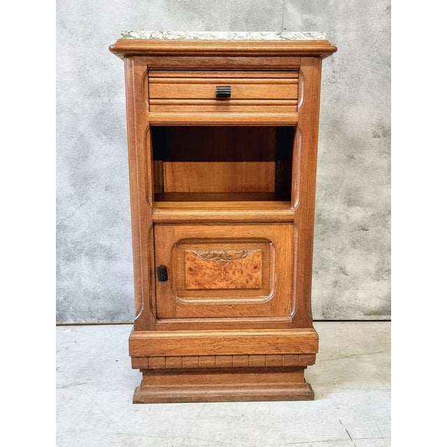 Art Deco Bedside Table Hall Table in Oak & Marble, 1930s For Sale - Image 12 of 15