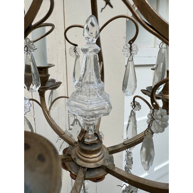 1930s Petite Brass and Crystal Chandelier For Sale - Image 4 of 7