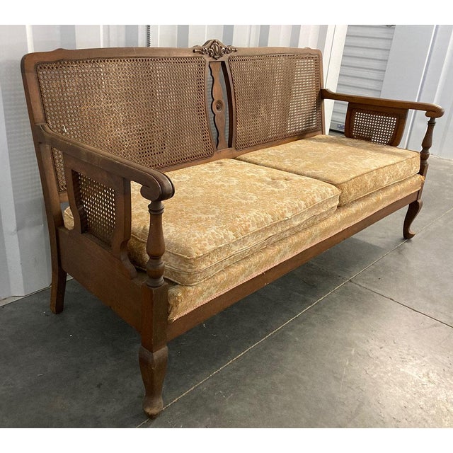 1960s Vintage Traditional Cottage Style Cane Sofa Chairish