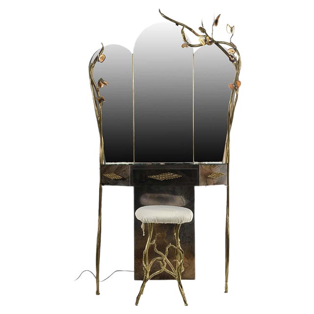 Dressing Table with Triptych Mirror by Henri Fernandez For Sale